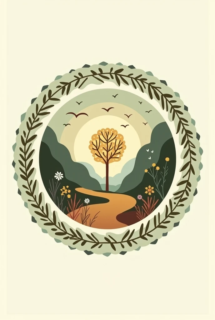 Circle logo for friendmetwin. Symbol for willing to listen people and emphaty, with warm, strong, authentic, and easy to remember symbol and colour, bring strong green and brown into the colour, boho nuance, no added hand or human