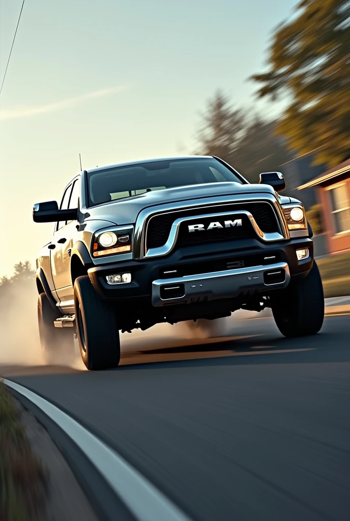RAM truck skating away from the house