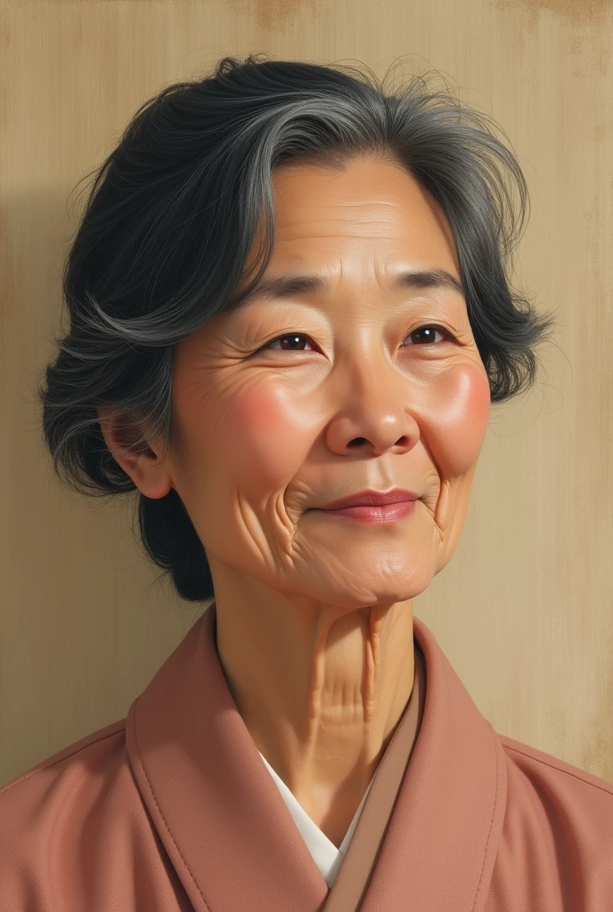 A woman who is a good wife and a wise mother。59 years old。Kind Face。Japanese。