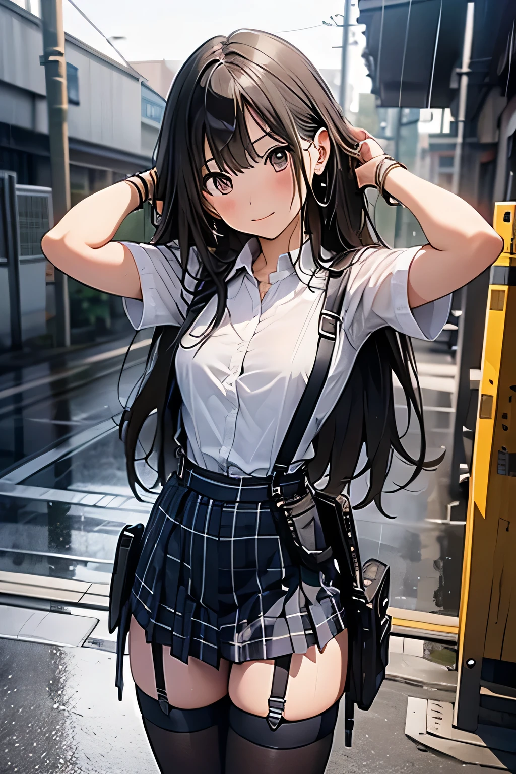 1 female, , high quality, masterpiece, Ultra-high resolution, Cinema Lighting, 1 female, , high quality, masterpiece, Ultra-high resolution, , Cinema Lighting, suspenders Moderate breasts Small face Looking up Sweat Thin belt buzzer 脇Sweat garter belt Belt on pants holster Hands behind your back Looking up Anxious face Knee-high Knee socks Knee-highソックス garter ふとももにgarter belt Checkered mini skirt Panty shot Skirt gap Armament holster holster Hands behind your back Anxious expression Anxious face, legs apart Armament Leg Holster holster See-through clothing heavy rain Rain-soaked dress shirt,Moderate breasts ガーターbelt suspenders Garter on the thigh Checkered mini skirt Looking up Pause belt Armpit sweat Hands behind back Raise your hands