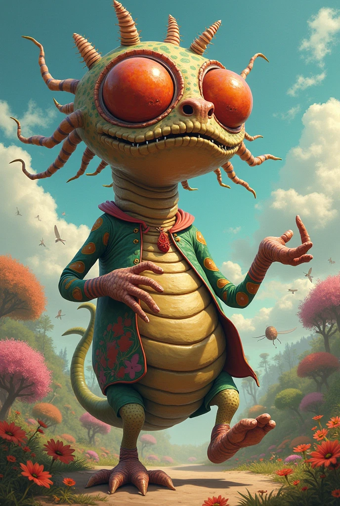 Design a creature with the characteristics of this music.
Dango Balango Band
Dango balango
Balango dango
Dango balango
Balango dango
Dango balango
Saramangotango
Dango balango
Balango dango
Snake neck
Calango butt
Dango balango
Balango dango
Dengo Balengo
Saramengotengo
Dango balango
Balango dango
Fairy snout
Monster face
Dango balango
Balango dango
Dango balango
Balango dango
Dingo balingo
Saramingotingo
Dango balango
Balango dango
Party on Monday
Class on Sunday
Dango balango
Balango dango
Dongo Balongo
Saramongotongo
Dango balango
Balango dango
Worm face
Mosquito hand
Dango balango
Balango dango
Dango balango
Balango dango
Dungu Balungu
Saramungutungo
Dango balango
Balango dango
The monkey mob screams
What a strange song
Dango balango
Balango dango
Dango balango
Balango dango
Dango balango
Dango balango
Dango balango
Balango dango
Dango balango
Balango dango