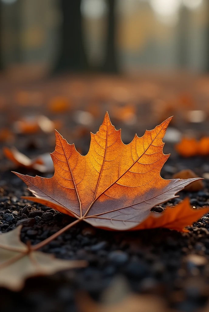 (photorealism:1.2), a dry leaf, on the ground, very realistic lighting, the picture is very real