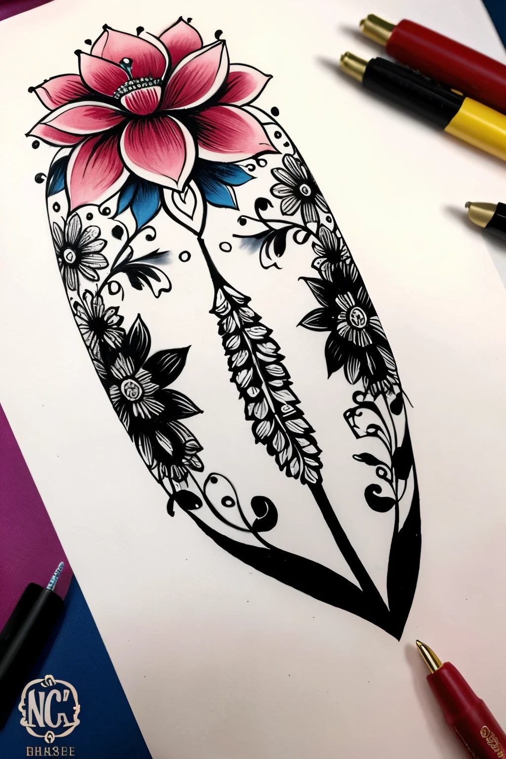 ((Best Quality)), ((masterpiece)), (detailed), colorful flower, with the shape of an obvious female vulva, sketch for thigh tattoo,