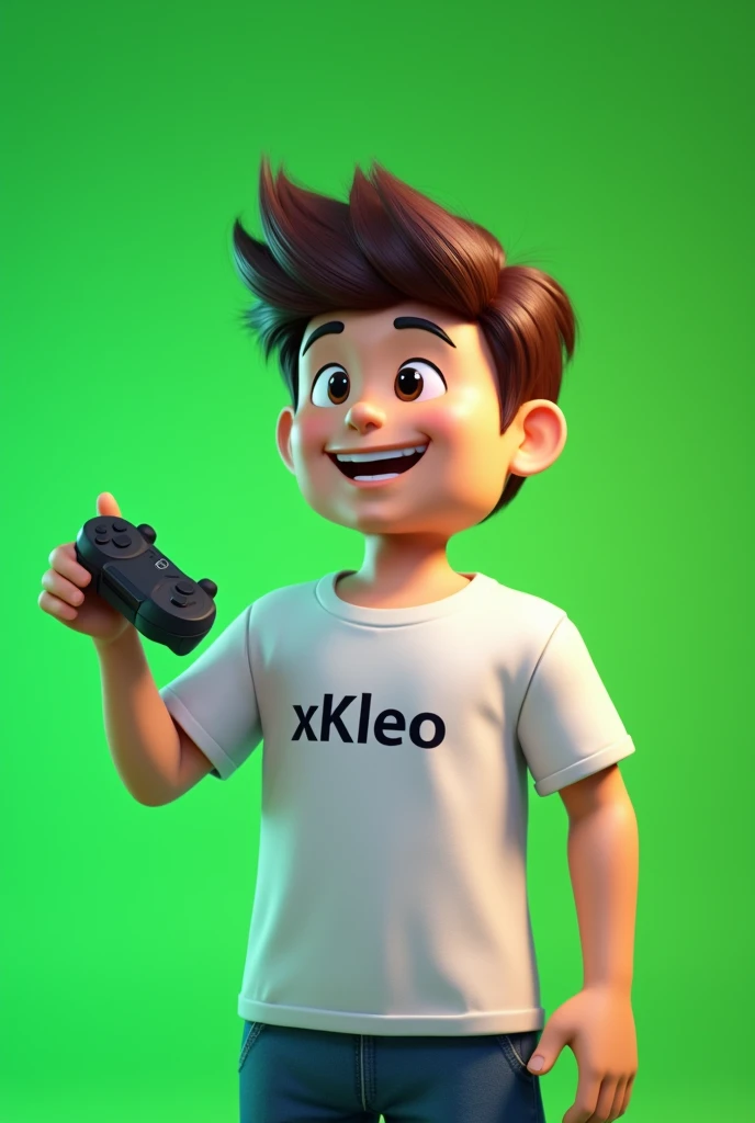 Make me the best and realistic Roblox Boy his head its just like roblox his shirt is white and in the there is a name that say xKleo and the backround its Green and hes smiling and one hand it up and he havea controller in his hand