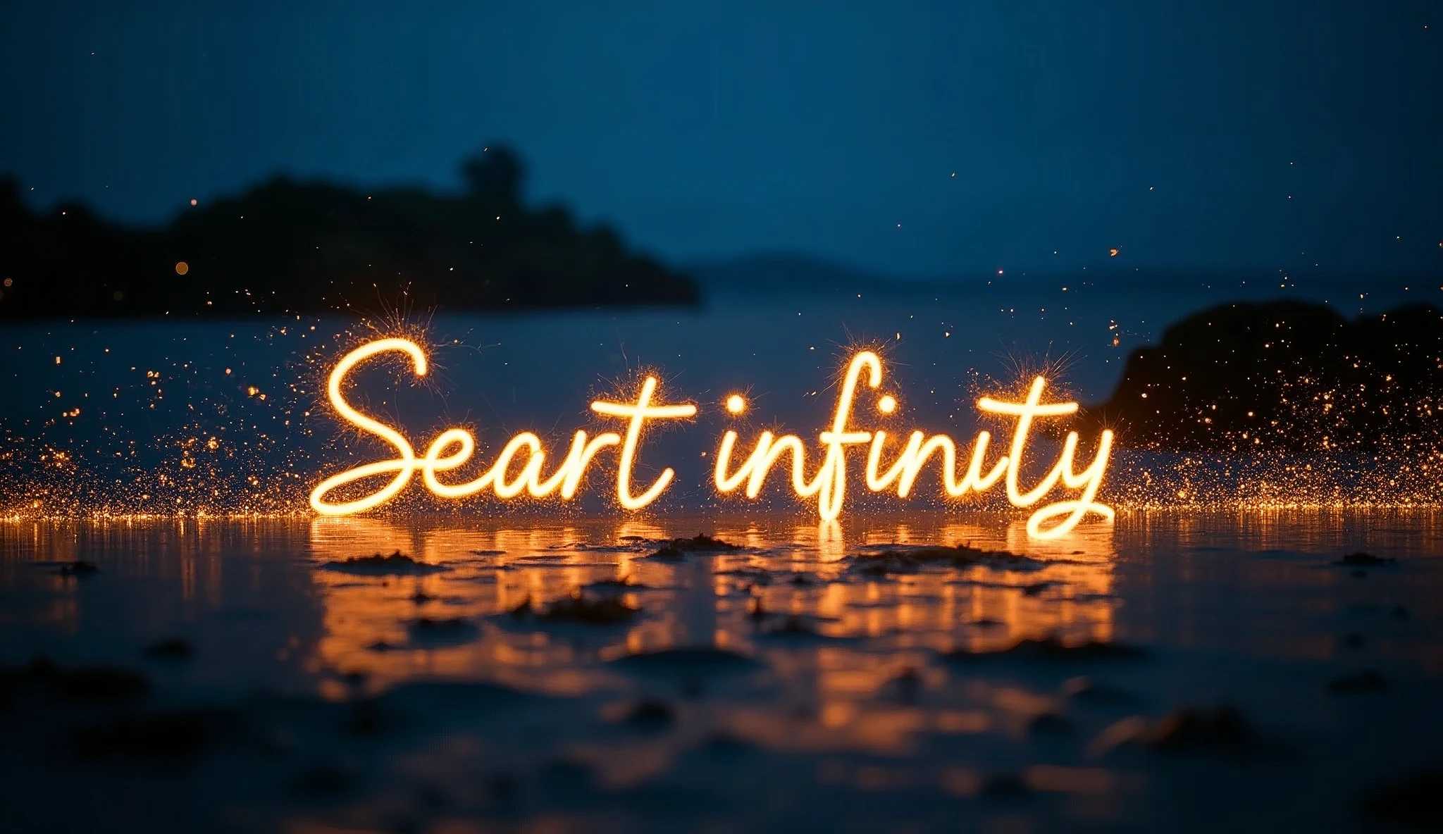 Light trail photography,,(蛍のbeautiful光の残像で"Write the words Seaart infinity:0),(All letters are connected by the afterimage of light.),(masterpiece:1.2,Highest quality,Ultra-high resolution,Very detailed,8k,Realistic,Best aesthetics),beautiful,(dynamic),(Oblique front view:2.0)