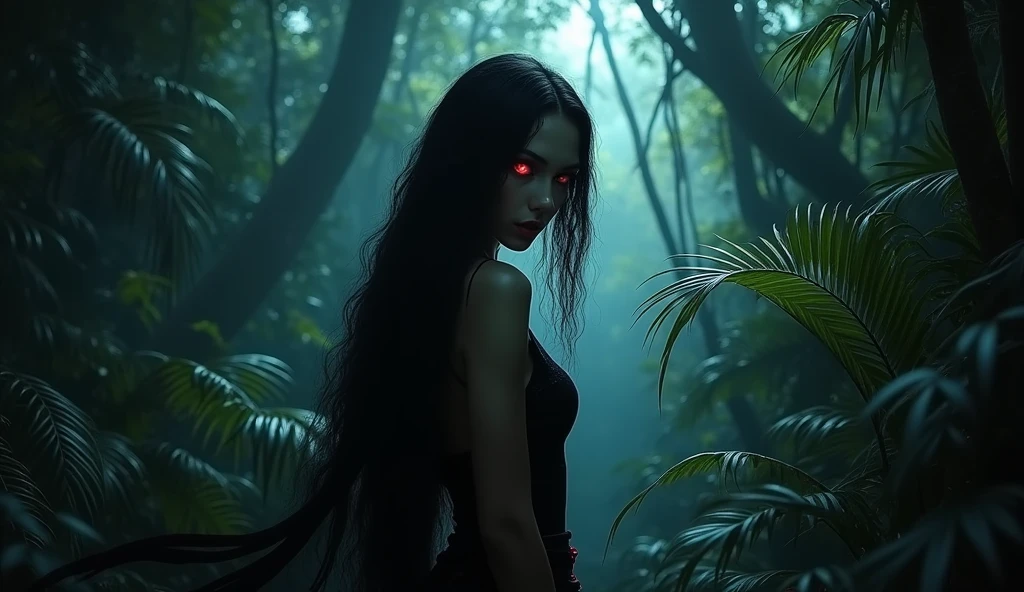 Jungle vampire lady night dark red eyes 