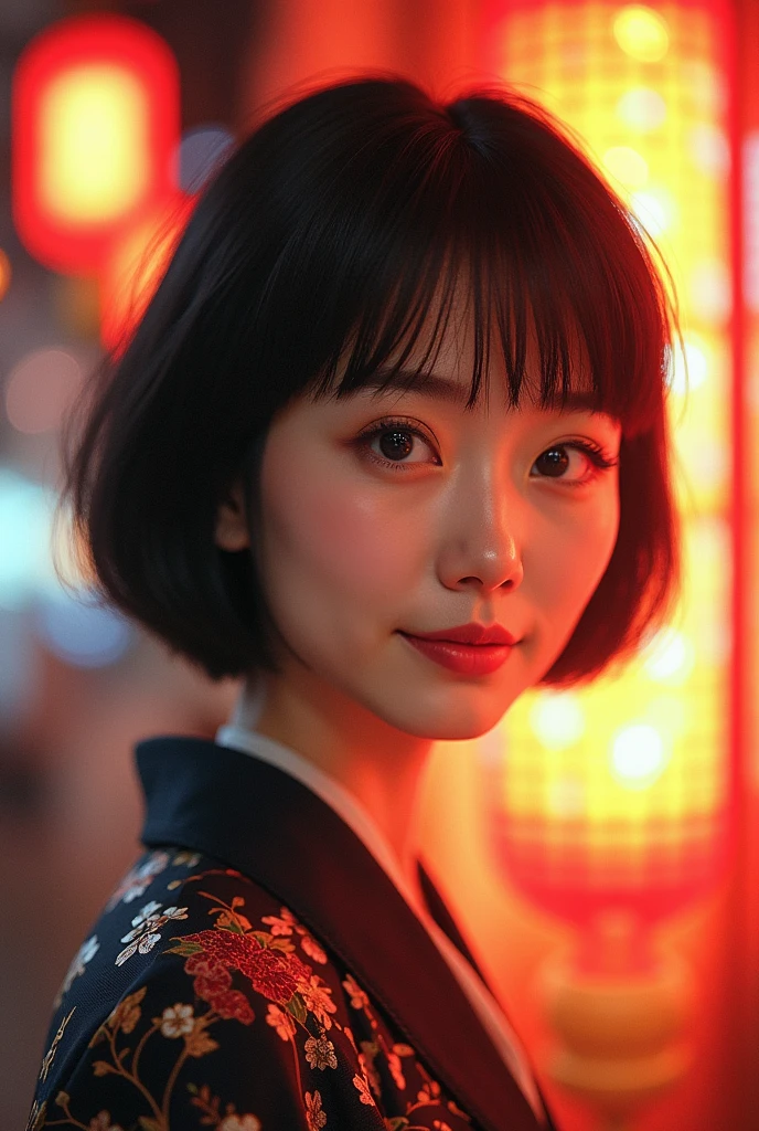 A woman who is a good wife and a wise mother。59 years old。Kind Face。Japanese。It's flashy.。Big eyes。Bob Hair。God