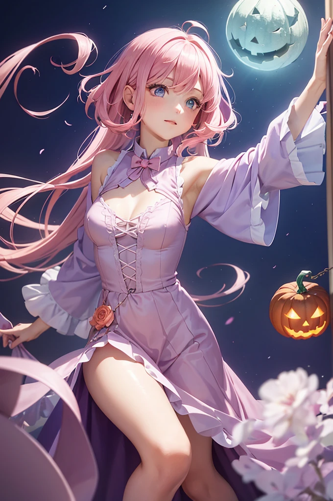 Pink and light blue dreamy hair Wave Shorthair Purple Eyes Beauty Halloween Wizard pumpkin