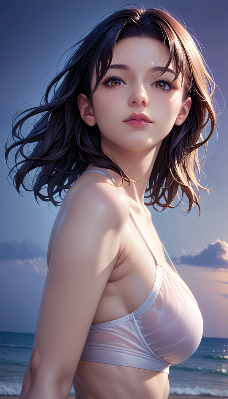 score_9, score_8_superior, score_7_superior, High resolution 3D anime style,A masterpiece in 32K resolution,Highest quality,it is really amazing,Very detailed,Ultra-high resolution,Ultra-realistic,Realistic,Increased depth of field,Cinematic lighting,
(Sexy mature Japan woman:1.2),
(black straight medium hair:1.1),(Ultra-detailed and beautiful face:1.1),(Calm and gentle look:1.1),Beautiful brown eyes,Translucent white skin,Realistic skin texture,Great proportions,
Sexy Swimwear,
Bold and artistic design,Beautiful and delicate decoration,Detailed fabric texture,
(Dark overcast sky on a dull night:1.1),(Dark clouds filling the sky:1),(Thundercloud:1),Coastline at night,Stormy seas,(delay々A desolate sandy beach that continues:1),
(Full body photo:1.1),(Dramatic Angle:1.1),