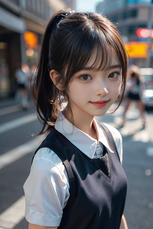 (1 slim schoolgirl uniform,feminine,flat chest,Side_low_ponytail_hair,Side_bangs,BREAK,HAKATA street,(joyful,looking so happy),BREAK,8k,realistic photo style,Photorealism, photorealistic, hyperrealistic,highest picture quality, high res, best quality,cinematic, intricate details,Ultra Fine details, real light and shadow,tack sharp,shot from movie, professional color grading,sharp focus, film grain,high dynamic range, allure, highest detailed skin texture