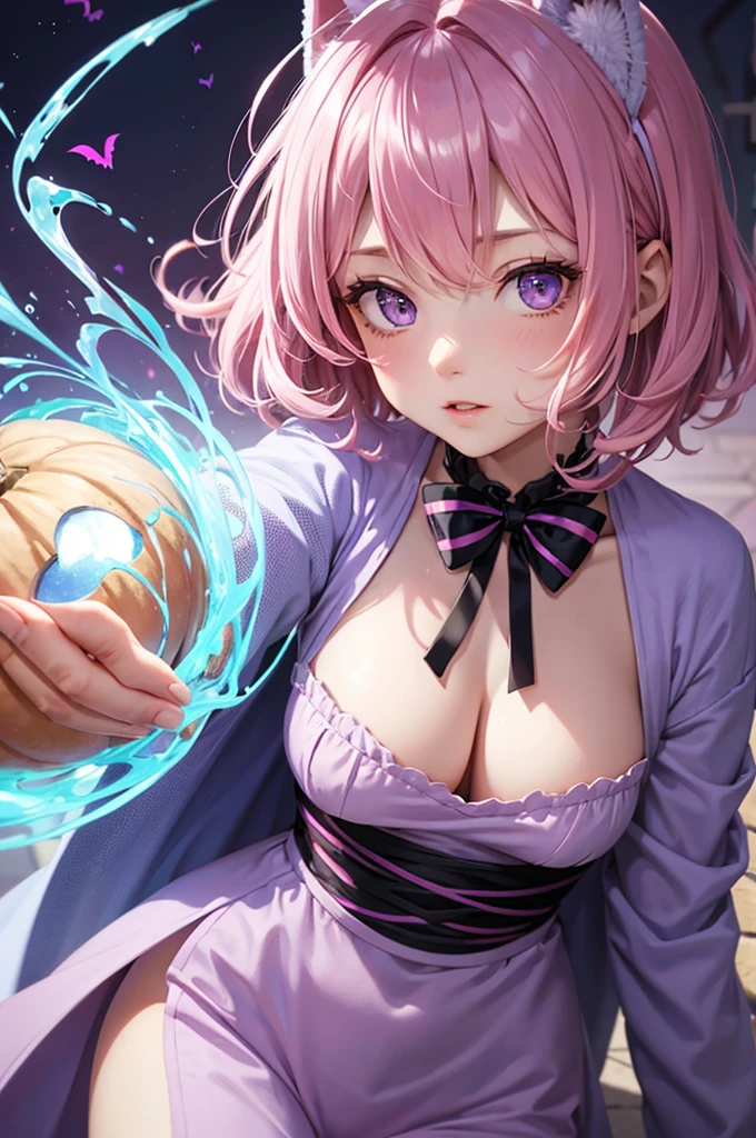 Pink and light blue dreamy hair Wave Shorthair Purple Eyes Beauty Halloween Wizard pumpkin