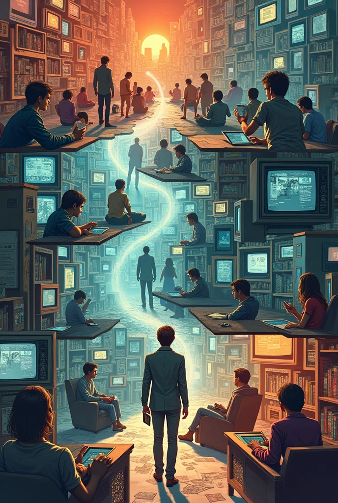 make a story board about how the evolution of media from traditional to new media shaped the values and norms of people and society.