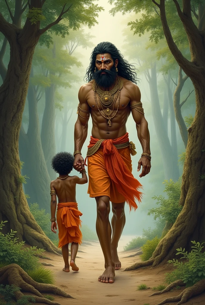 Hanuman ji walking with holding a hand