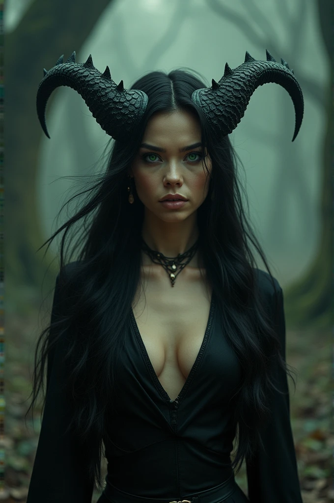 woman dragon black hair green eye
Black dragon horn
