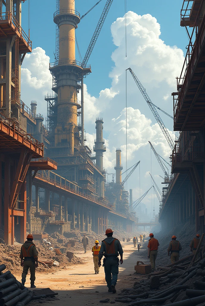 STEEL PLANT UNDER CONSTRUCTION SITE , ENGINEERS AND SKILL WORKERS ARE WORKING UNDER ORGANISED MANNER