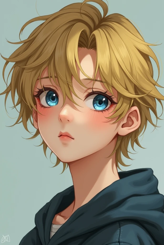 Cute hot boy light yellow hair soft, blue eyes, emo, curly hair
