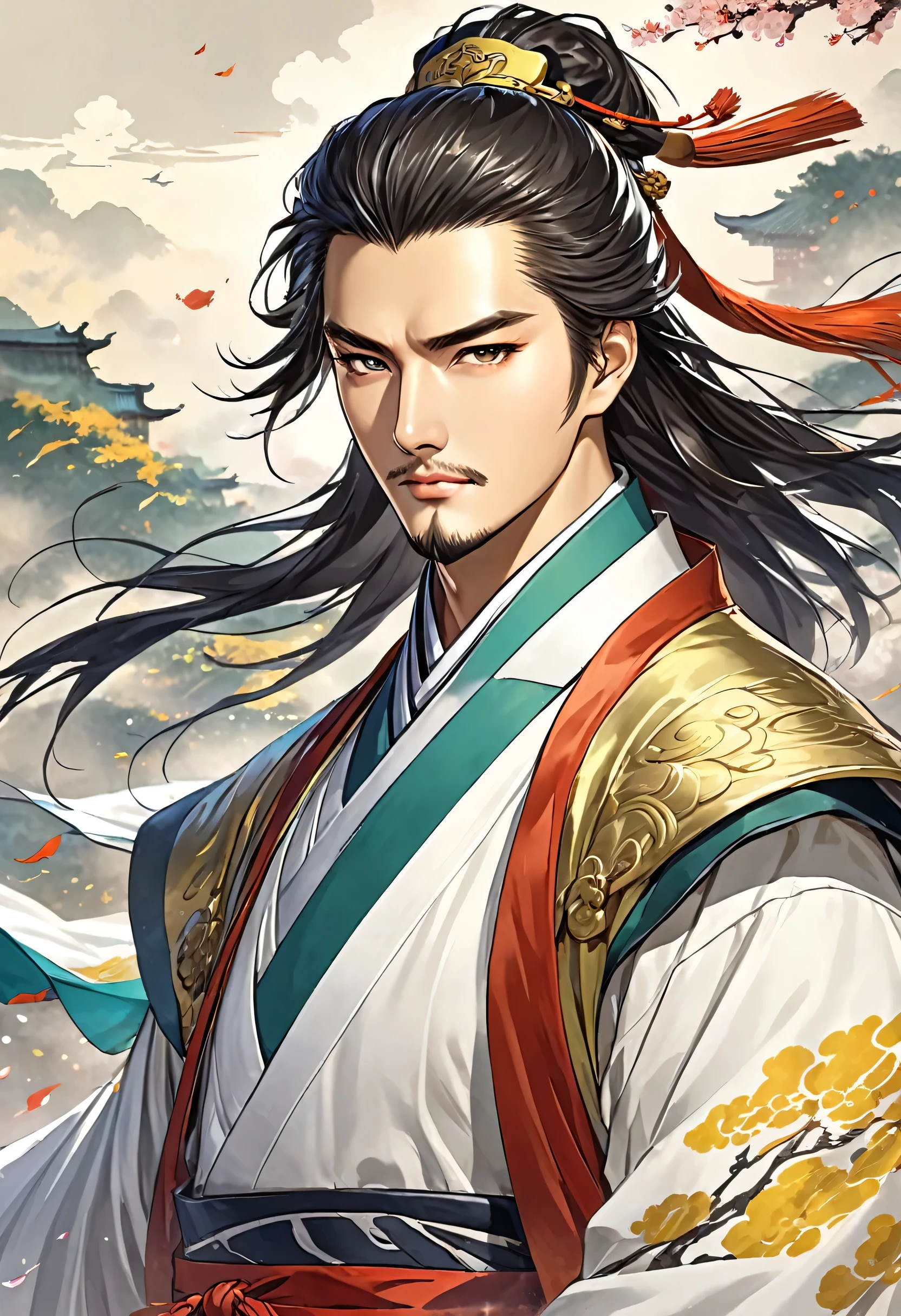 Three Kingdoms Zhuge Liang, young, wind, very smart, no beard,