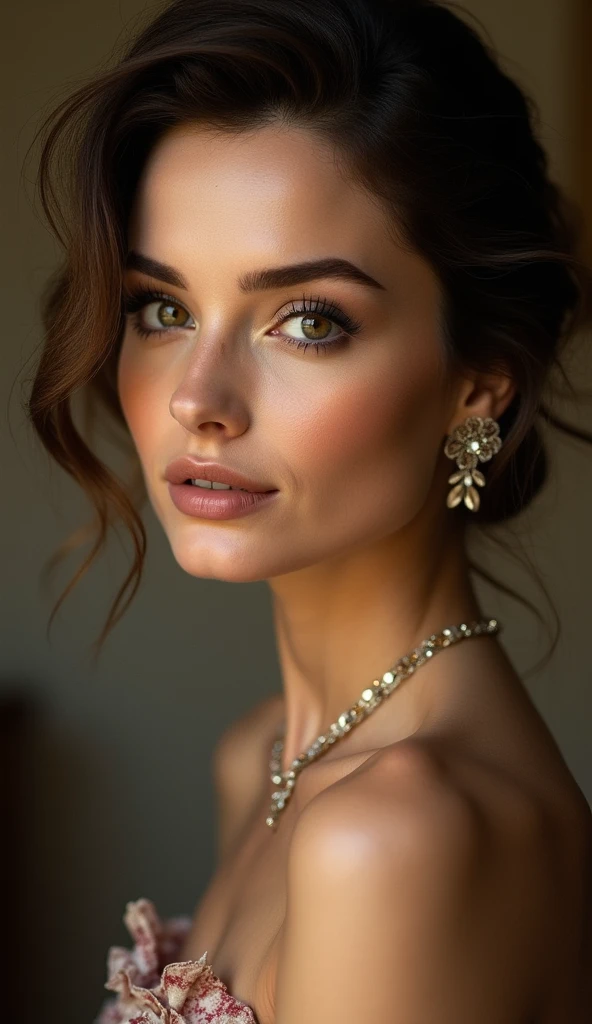 Capture the timeless beauty of an elegant Hollywood actress, channeling the essence of classic portrait photography. Focus on her refined features, highlighting her captivating eyes with an extraordinary amount of detail, flawless complexion, and detailed skin. Choose the 50mm lens at f/8 for a balanced perspective and sharp image quality. Utilize soft, diffused lighting to create a sense of timeless allure and sophistication. Create a headshot that exudes elegance and appeals to the style of renowned portrait photographers of the past.