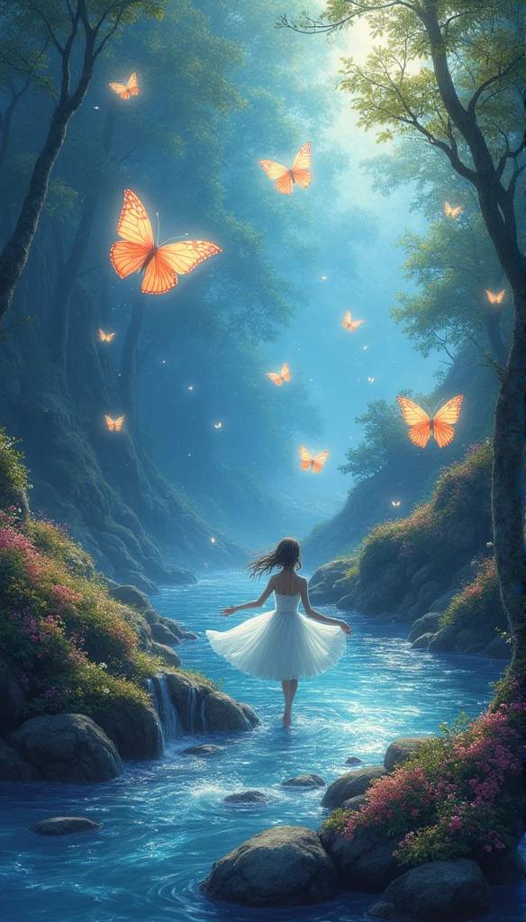 Beautiful energy art that gives power to those who see it。Landscape Images。butterflies dancing on the riverside。Fantastical。Dreamy。Fantasia。