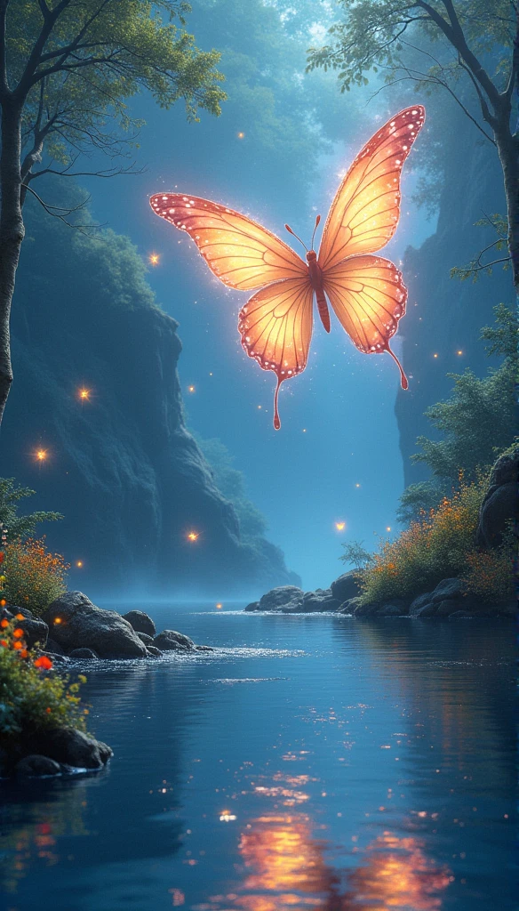 Beautiful energy art that gives power to those who see it。Landscape Images。butterflies dancing on the riverside。Fantastical。Dreamy。Fantasia。
