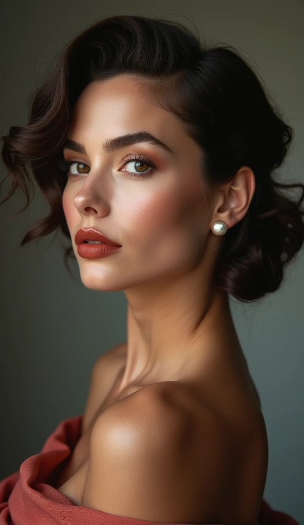 Capture the timeless beauty of an elegant Hollywood actress, channeling the essence of classic portrait photography. Focus on her refined features, highlighting her captivating eyes with an extraordinary amount of detail, flawless complexion, and detailed skin. Choose the 50mm lens at f/8 for a balanced perspective and sharp image quality. Utilize soft, diffused lighting to create a sense of timeless allure and sophistication. Create a headshot that exudes elegance and appeals to the style of renowned portrait photographers of the past.