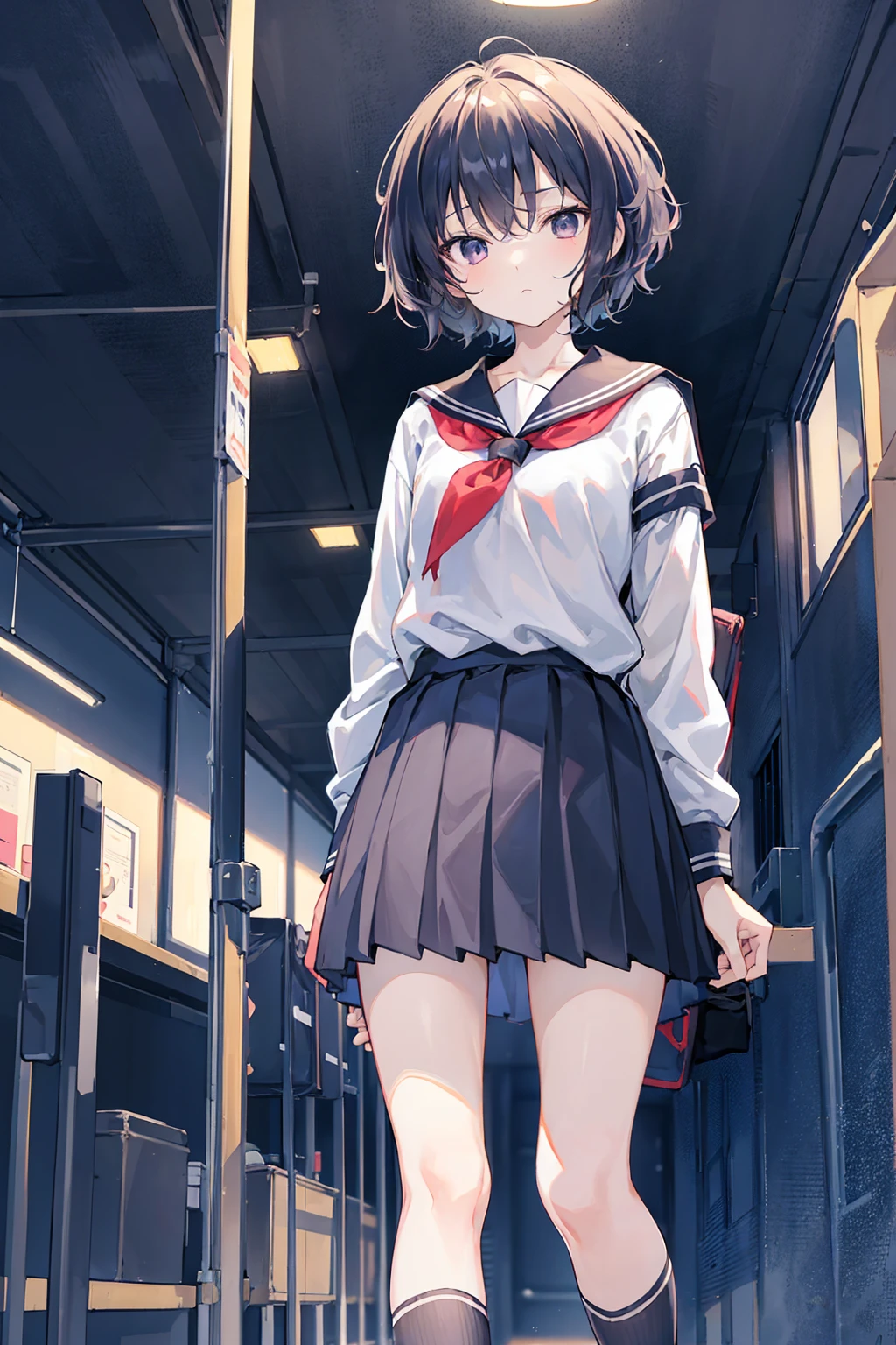God-like quality, Anime Moe Art Style,Best Anime 8K Konachan Wallpaper,Amazing anime 8k,Perfect Anatomy, (Please draw a girl walking sleepily to school.. ),break, One person, (alone,,child,:1.3),Middle school students, The charm of androgyny, (Very short hair),Messy Hair, Complete limbs, Full Finger,Flat Chest, Small Ass, between legs, Small eyes,Precise black eyes,Disgusted Eyes, school uniform, School zone. break,Very detailed,High resolution,Very detailed肌, Professional Lighting,8k eye detail, (cool illustration:1.2),