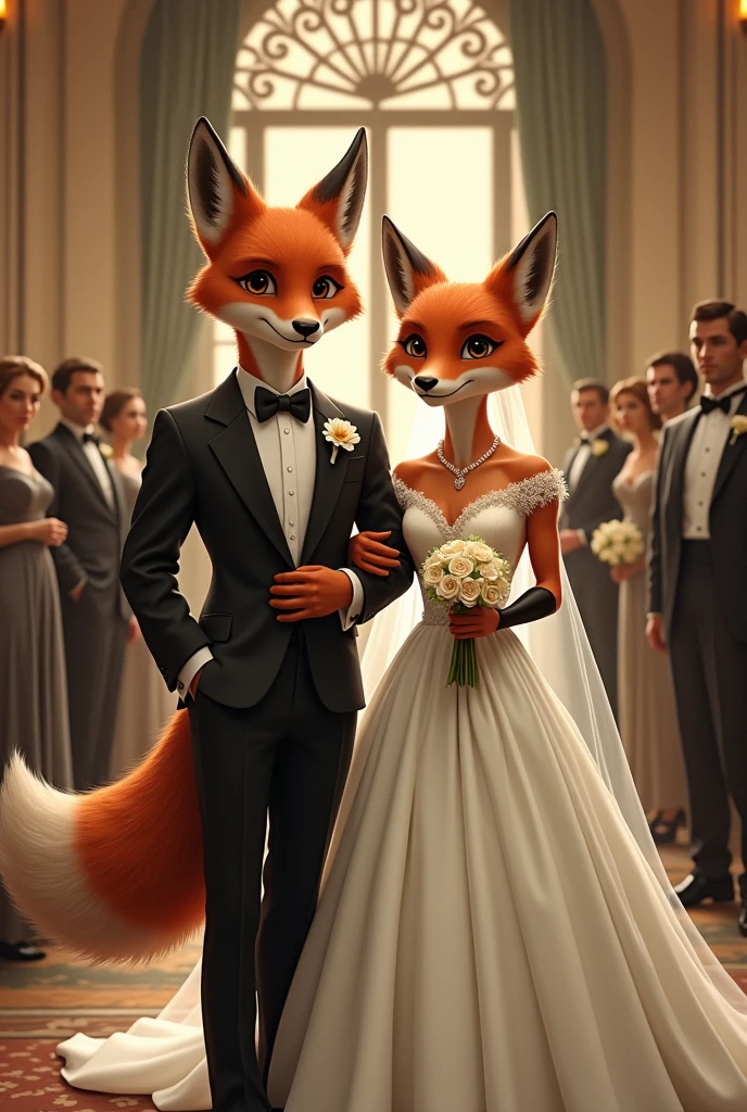 Humanoid fox wedding, 1940s, old image