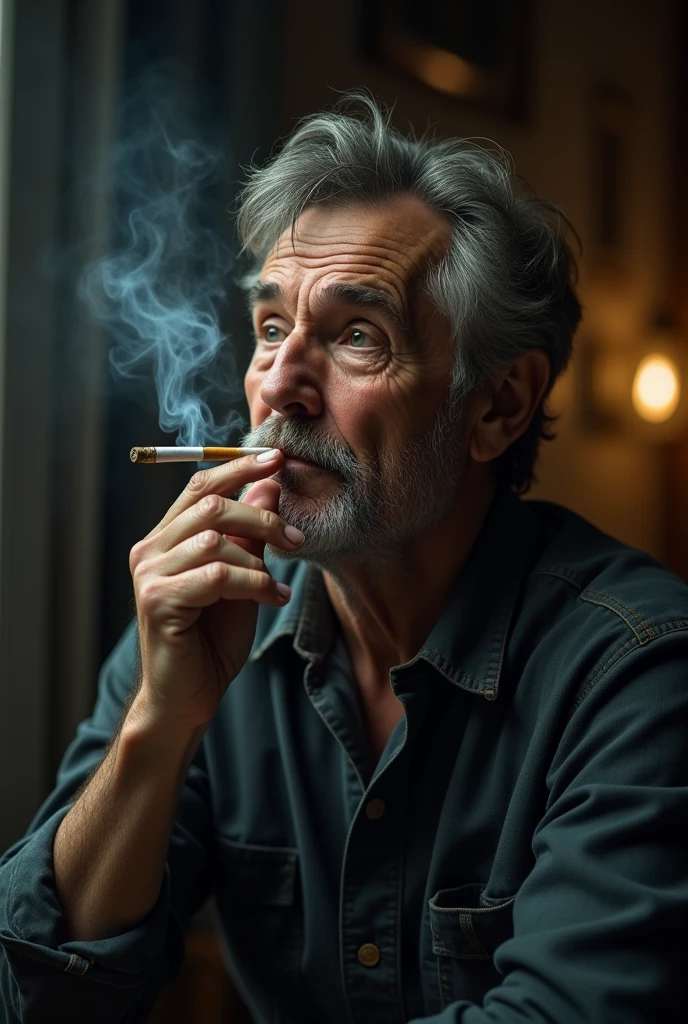 Tom is smoking and his ayes at this time