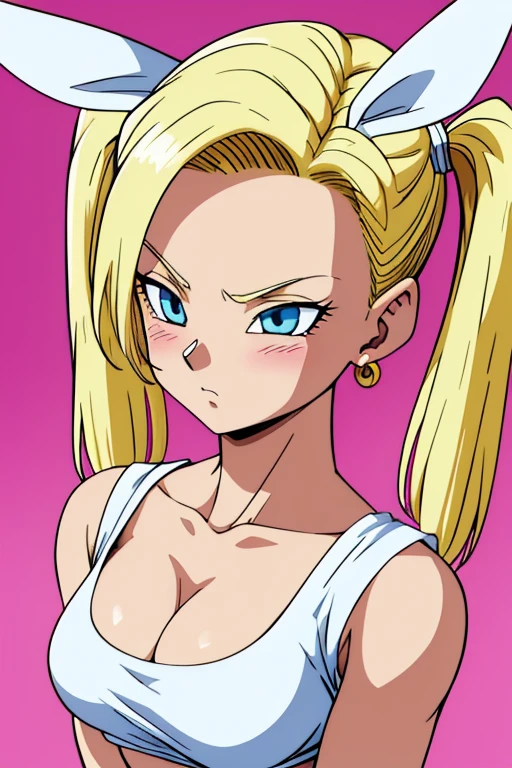 chest, Shortcuts, blue eyes, Blonde, Bunny ears, Highest quality, Blushing, 大きなchest, , Anime Style, Android 18,大きなchest, Heavy breathing, Take a closer look, Twin tails, accurate, High resolution, High detail, Frowning, Tsundere, Earrings,Nipples
