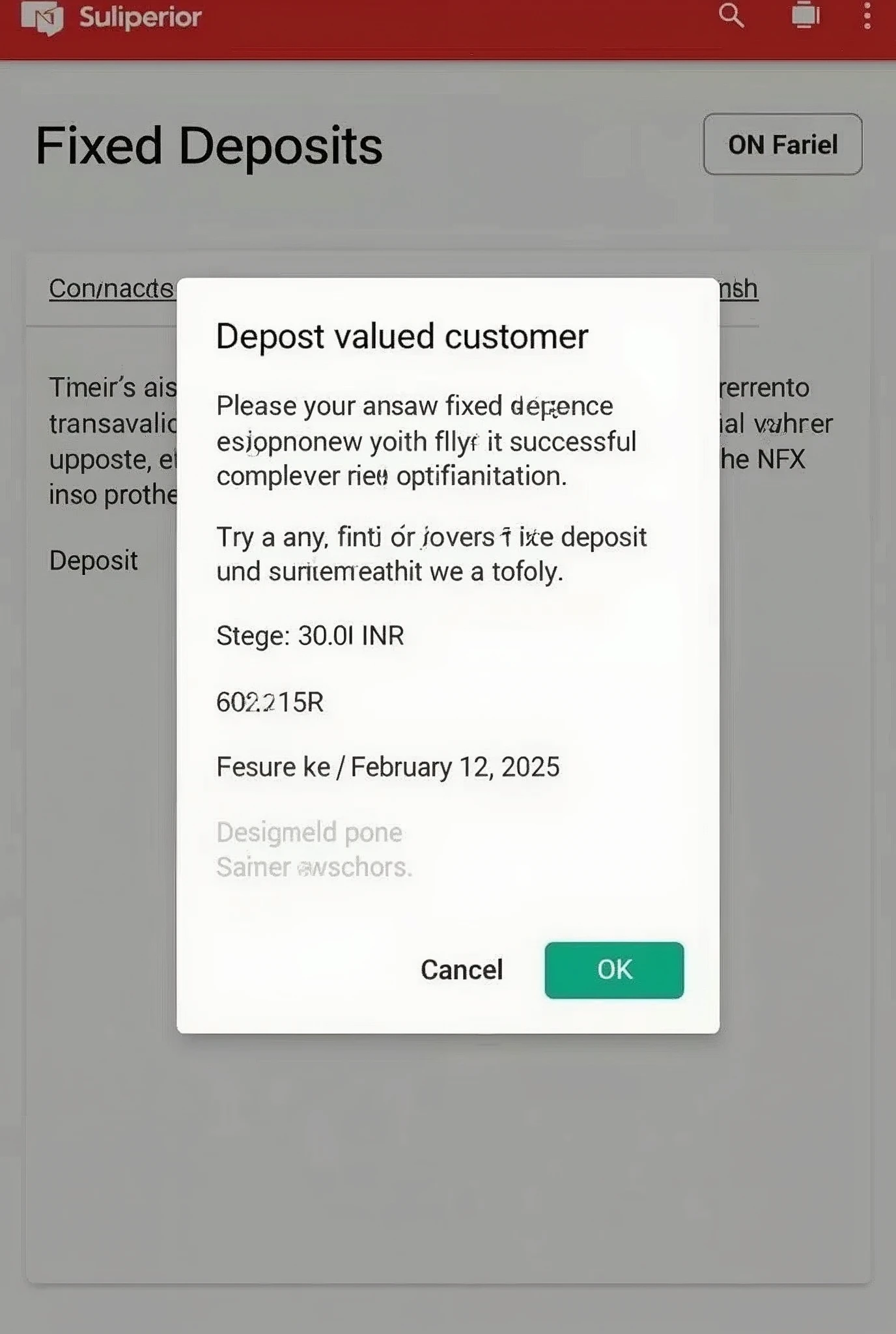 Dear customer your 30000 INR fixed deposit successfully processed for six months it will be completed on 12 Feb 2025