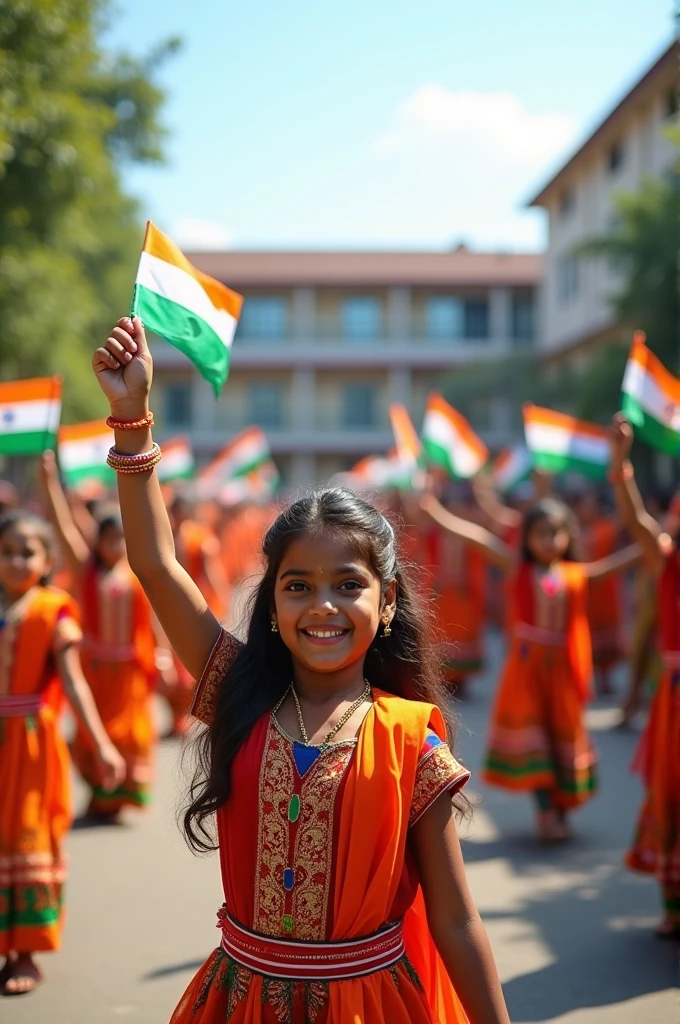 participating in a small parade at their school on Independence Day (15th August).