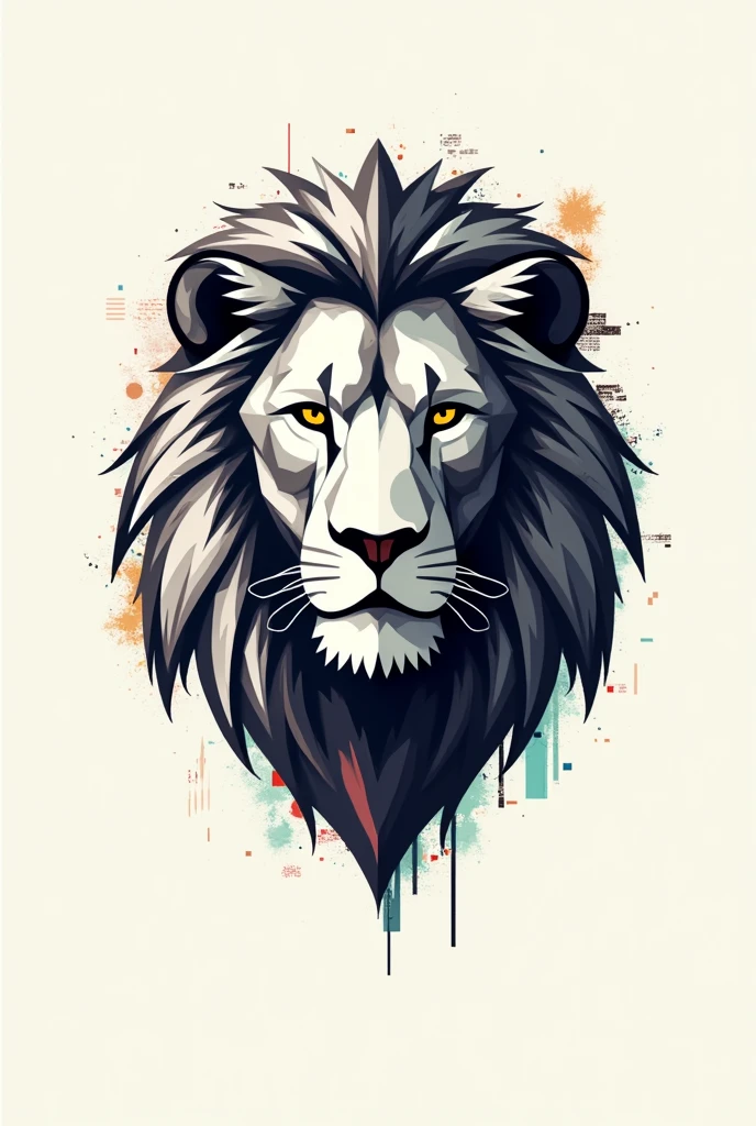 Craft a geometric lion design with a glitch effect, giving the logo an edgy and contemporary look. with light color background for t-shirt design