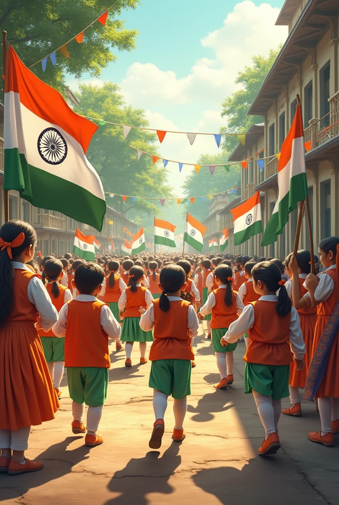 participating in a small parade at their school on Independence Day (15th August).