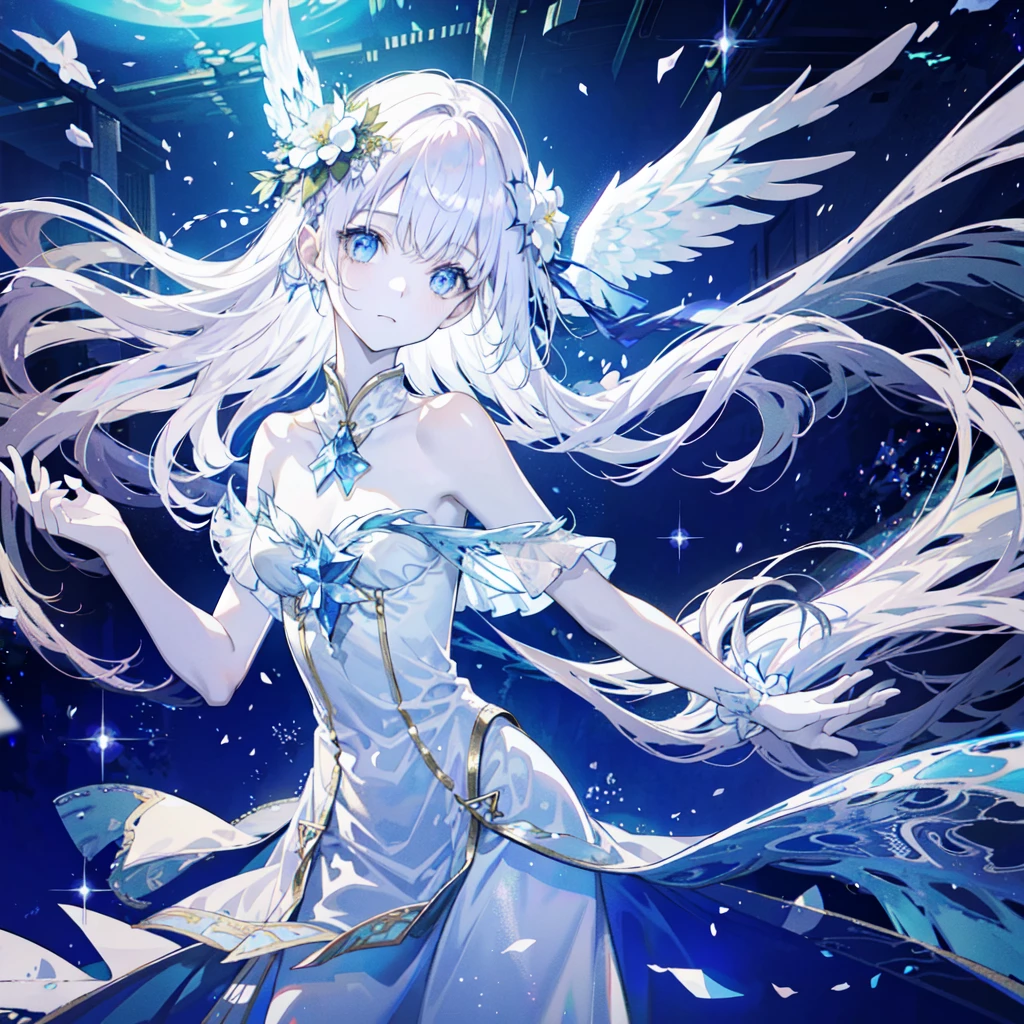 An angel. The scene is ethereal and enchanting, capturing the beauty and mystery of these celestial beings. angel, pale, luminous, complexion, glowing, otherworldly, radiance, sparkling, graceful, wings, divine, ethereal, enchanting, beauty, mystery.upper body,
