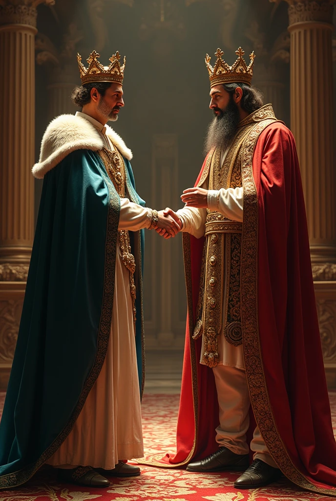 The king was shaking hands with another king