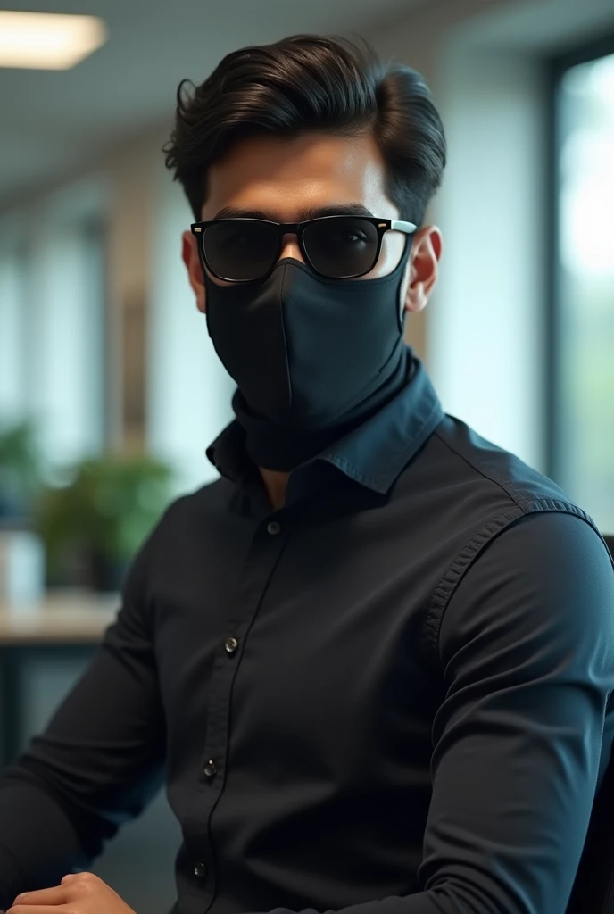 21 saal ka indian ladka ankho PE kala chasma chahre pe mask hair black black office belejar narmal body chahre gora 