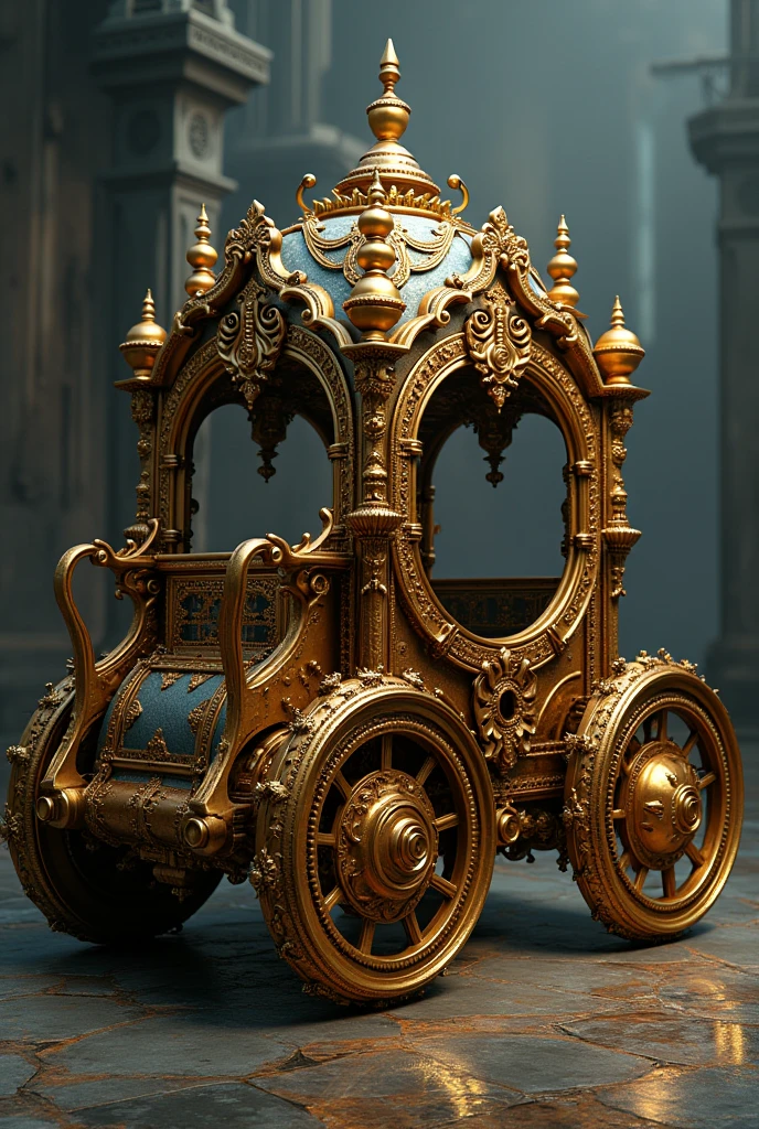 a highly detailed illustration of a chariot designed by Leonardo da Vinci, steampunk style, intricate mechanical gears and parts, ornate and embellished, dramatic lighting, metallic bronze and gold tones, cinematic composition, photorealistic, (best quality,4k,8k,highres,masterpiece:1.2),ultra-detailed,(realistic,photorealistic,photo-realistic:1.37)