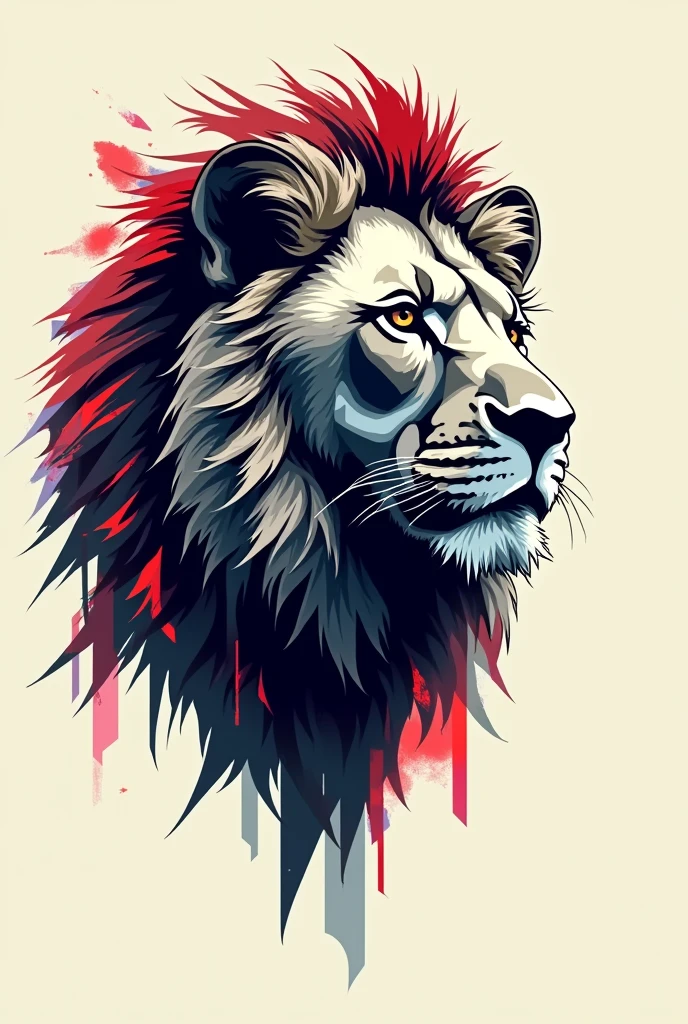 Craft a geometric lion design with a glitch effect, giving the logo an edgy and contemporary look. with light color background for t-shirt design