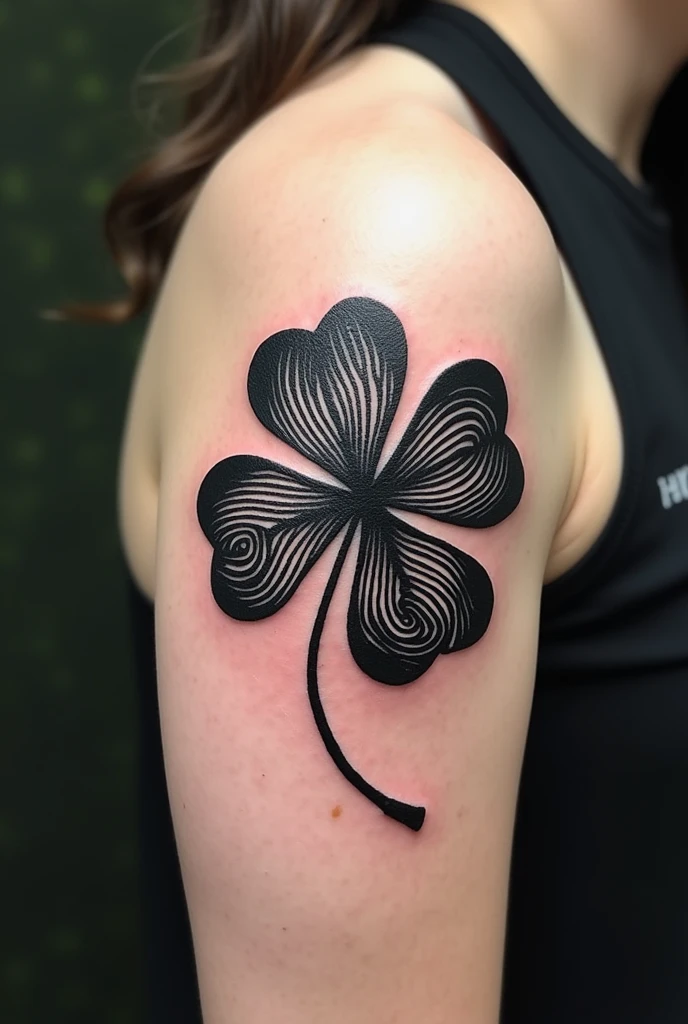 Black Four Leaf Clover Tattoo, each leaf is a fingerprint