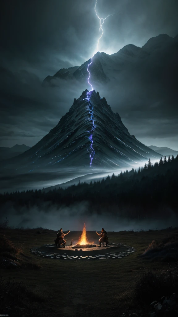 Fight warriors x dragon, in artstation forest art, Dungeon, balrog, dragon releases flaming fire through the mouth, d&d, the lord of the rings, elden ring, Conan, dark souls, hazy background, realistic epic, rutkowski, hdr, intricate details, hyperdetailed, cinematic, rim light, muted colors: 1.2, dark fantasy, dark sky, with dark mountains in the background, dark atmosphere, fear,  Horror, impressive, dark and turbulent sky with shades of blue and purple