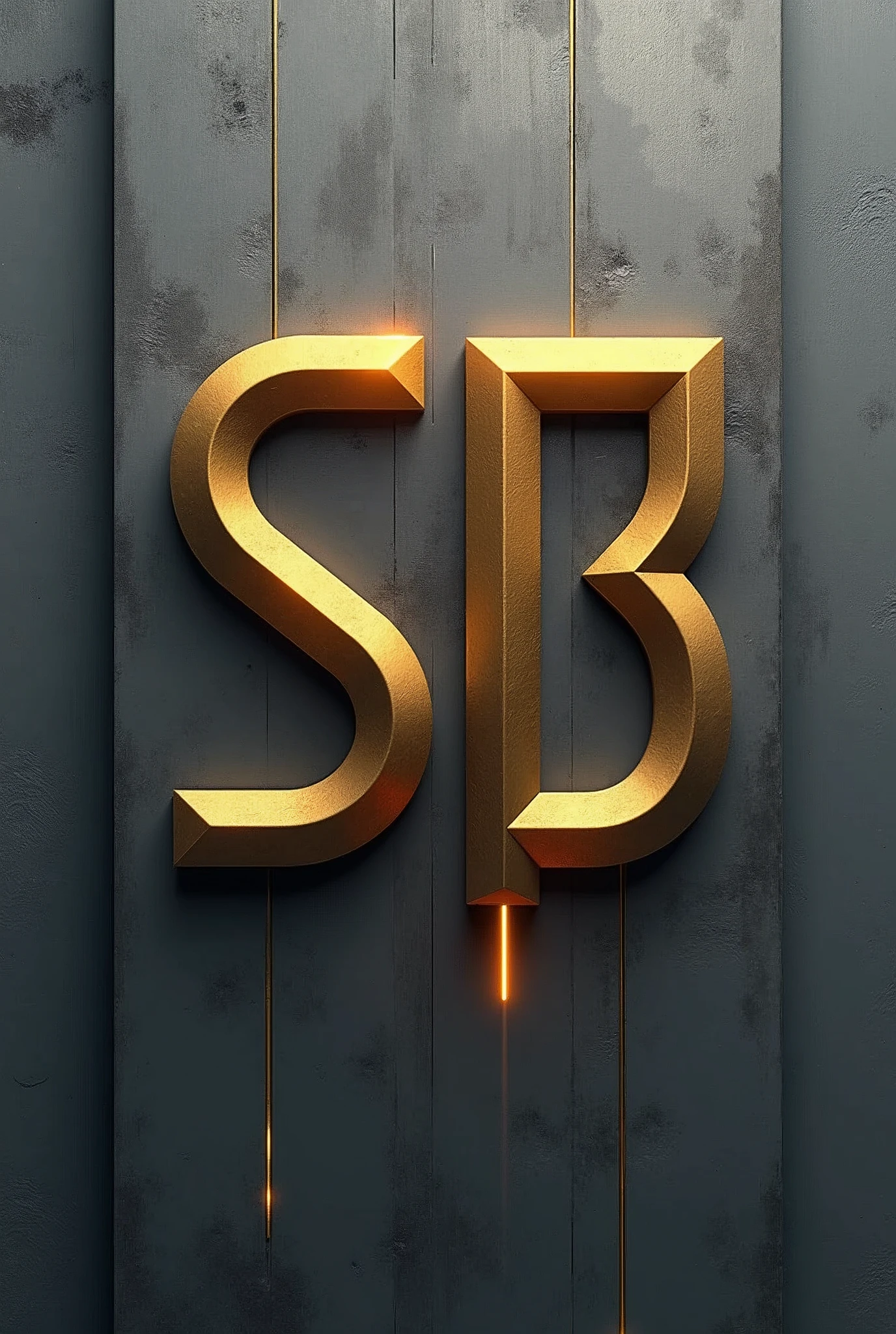 (photorealism:1.2),A logo that looks like a combined letter "S" and letter "B", font style looks more futuristic and the color is gold. The background should be a textured gray surface