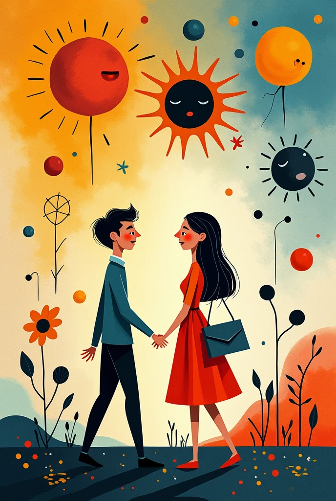 FINANCES IN COUPLE IN MIRÓ STYLE DRAWING