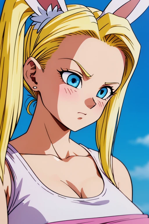 chest, Shortcuts, blue eyes, Blonde, Bunny ears, Highest quality, Blushing, 大きなchest, , Anime Style, Android 18,大きなchest, Heavy breathing, Take a closer look, Twin tails, accurate, High resolution, High detail, Frowning, Tsundere, Earrings,Nipples
