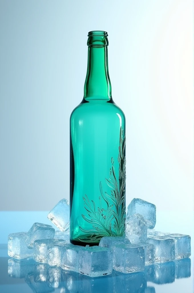 The colored bottle is on the ice tray.