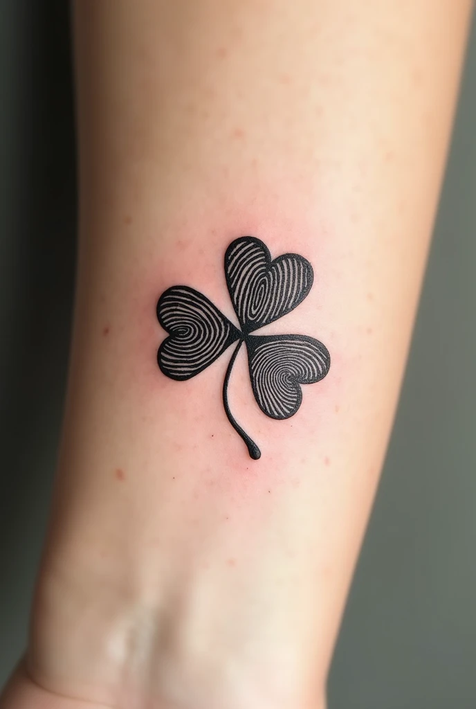 Small Fine Black Four-Leaf Clover Tattoo, each leaf is a fingerprint
