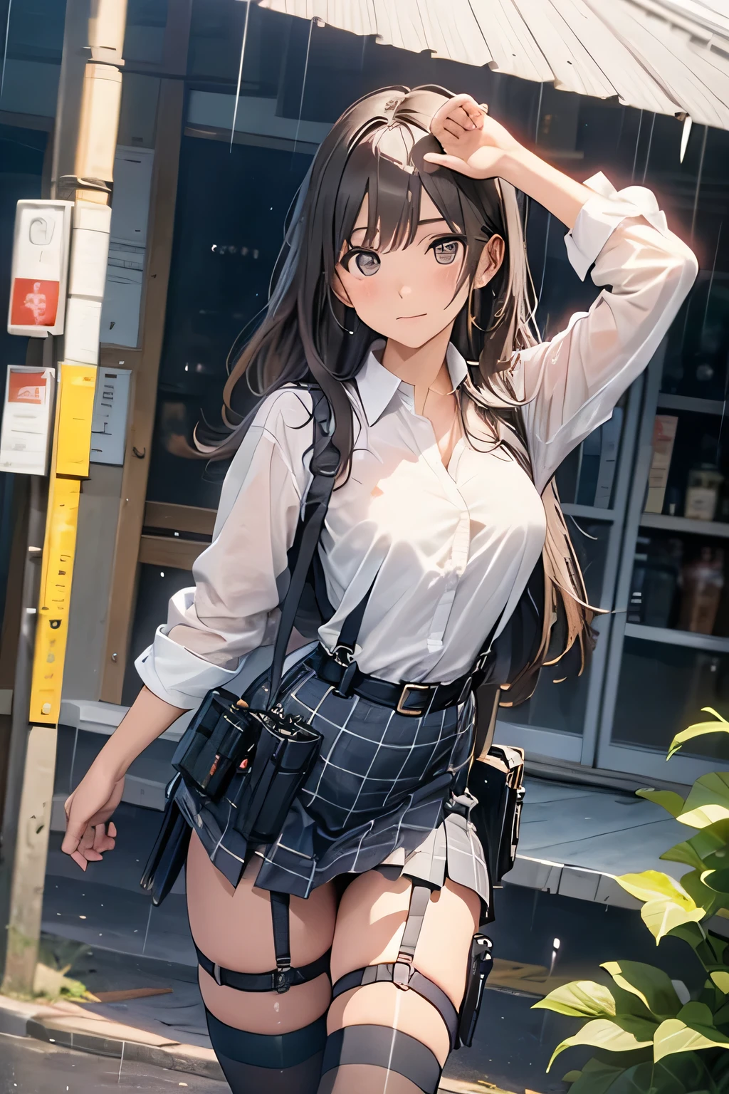 1 female, , high quality, masterpiece, Ultra-high resolution, Cinema Lighting, 1 female, , high quality, masterpiece, Ultra-high resolution, , Cinema Lighting, suspenders Moderate breasts Small face Looking up Sweat Thin belt buzzer 脇Sweat garter belt Belt on pants holster Hands behind your back Looking up Anxious face Knee-high Knee socks Knee-highソックス garter ふとももにgarter belt Checkered mini skirt Panty shot Skirt gap Armament holster holster Hands behind your back Anxious expression Anxious face, legs apart Armament Leg Holster holster See-through clothing heavy rain Rain-soaked dress shirt,Moderate breasts ガーターbelt suspenders Garter on the thigh Checkered mini skirt Looking up Pause belt Armpit sweat Hands behind back Raise your hands