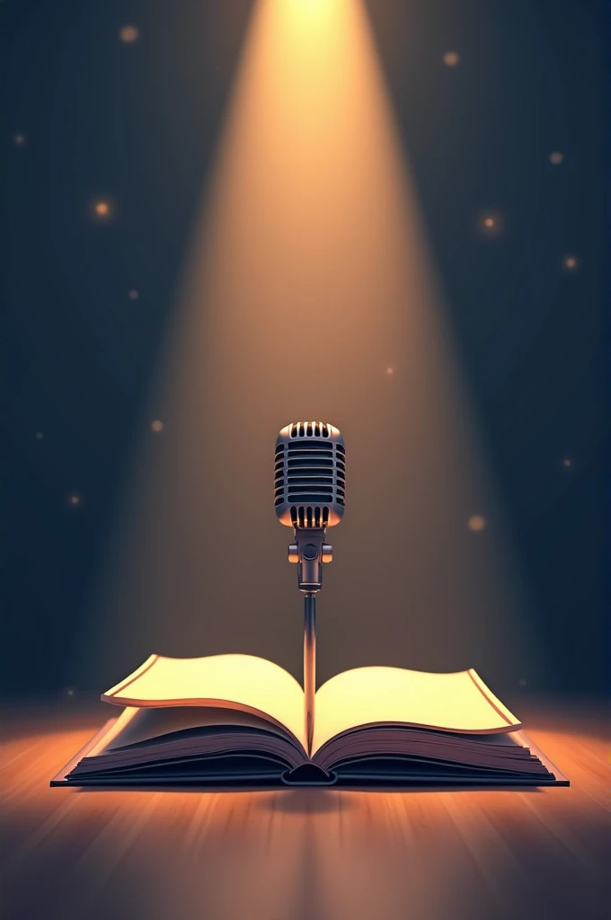 Book open in the middle,with microphone in the middle of it,charismatic and social design