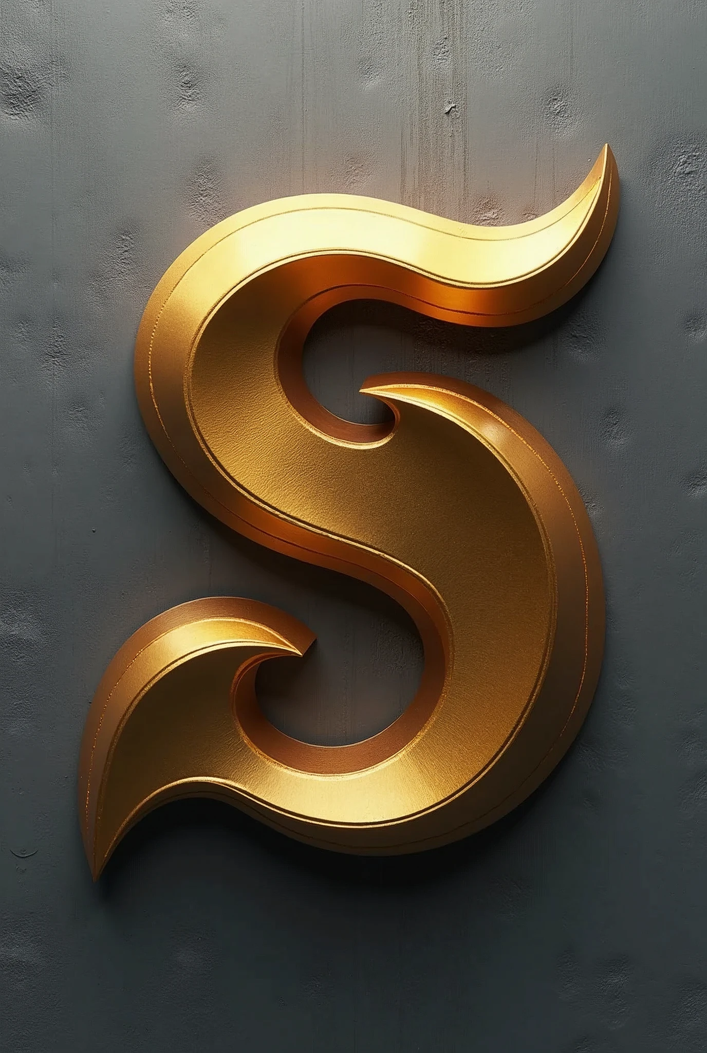 (photorealism:1.2),A logo that looks like a combined letter "S" and letter "B", font style looks more futuristic and the color is gold. The background should be a textured gray surface