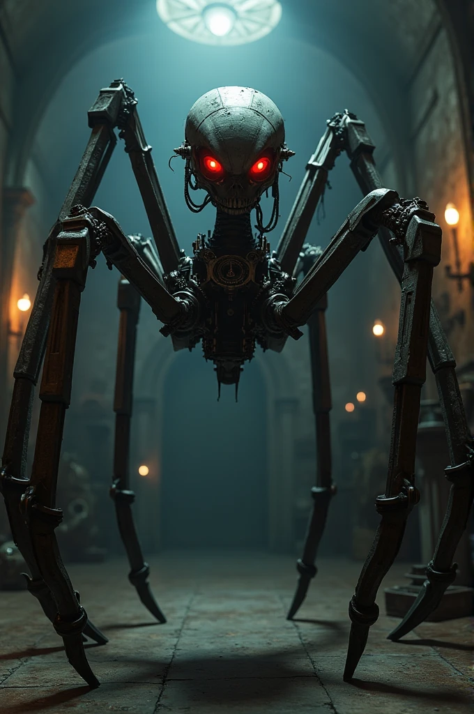 Professor Moriarty as spider robot puppet