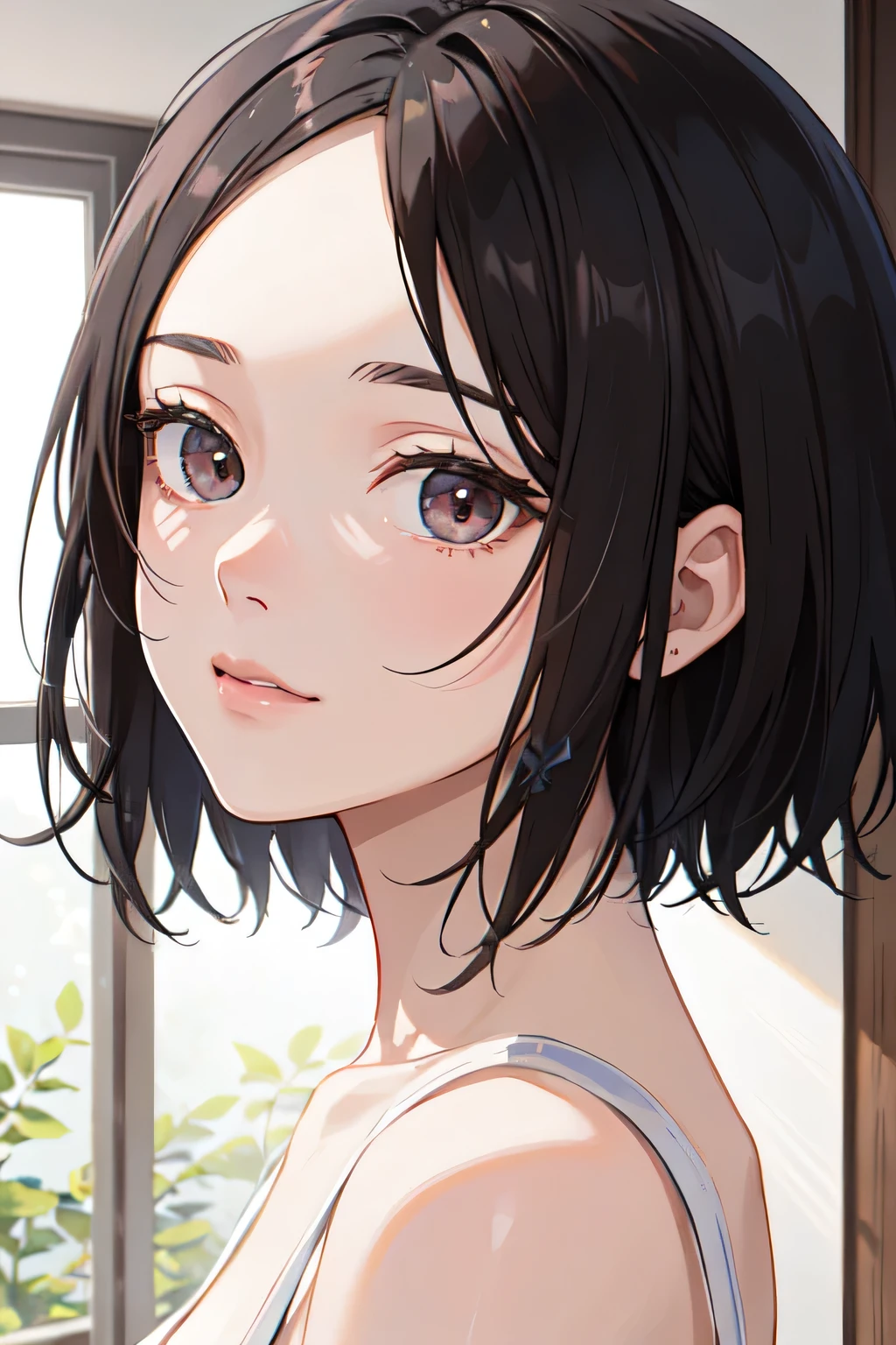 ((Highest quality)), ((masterpiece)), (detailed), One person,Almond Eye, The morning light shines in,A new day begins,Taking a small step forward,Let's walk the path that leads to the future,Close up of face